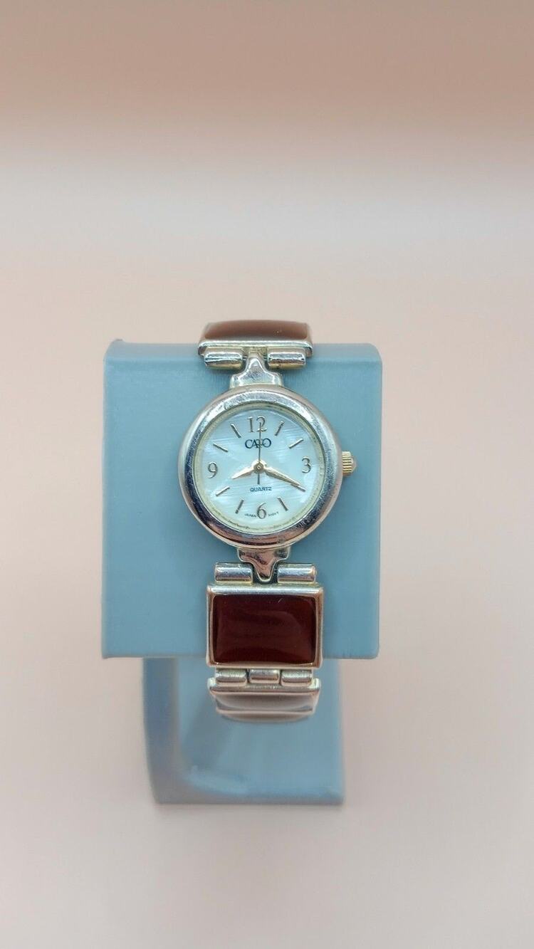 Cato Women's Watch - Clasp Closure - Silver Toned With Brown Faux Stone Inlays